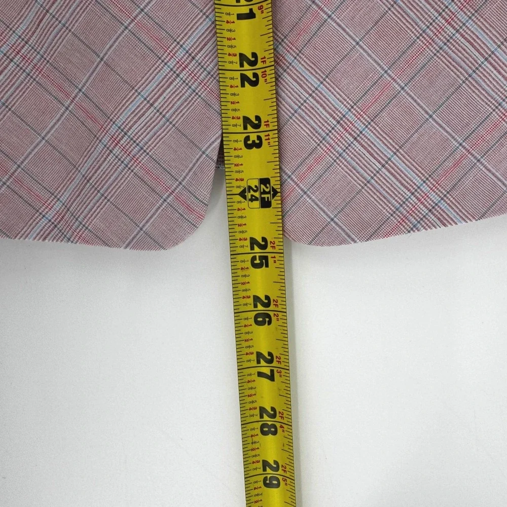 Etcetera Plaid Cotton Blazer Women's 12 Pink Blue Tailored Stretch Career Office